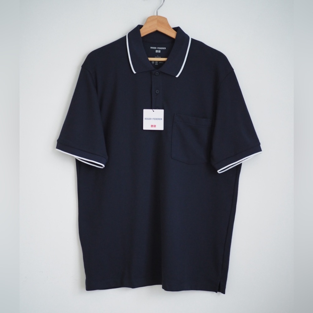 Roger Federer airism Uniqlo cotton pique polo shirt navy